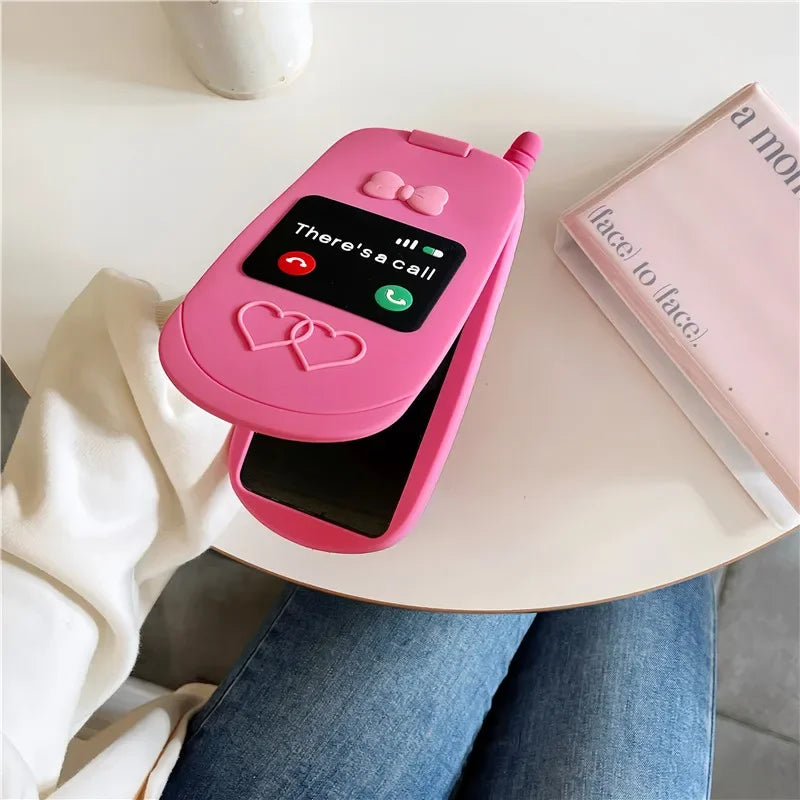 For iphone 17 Pro Max Pink Soft Silicone Mirror Film Flip Case For iphone  16 15 14 13 12 Pro Max i11 15promax Cute pattern Girl