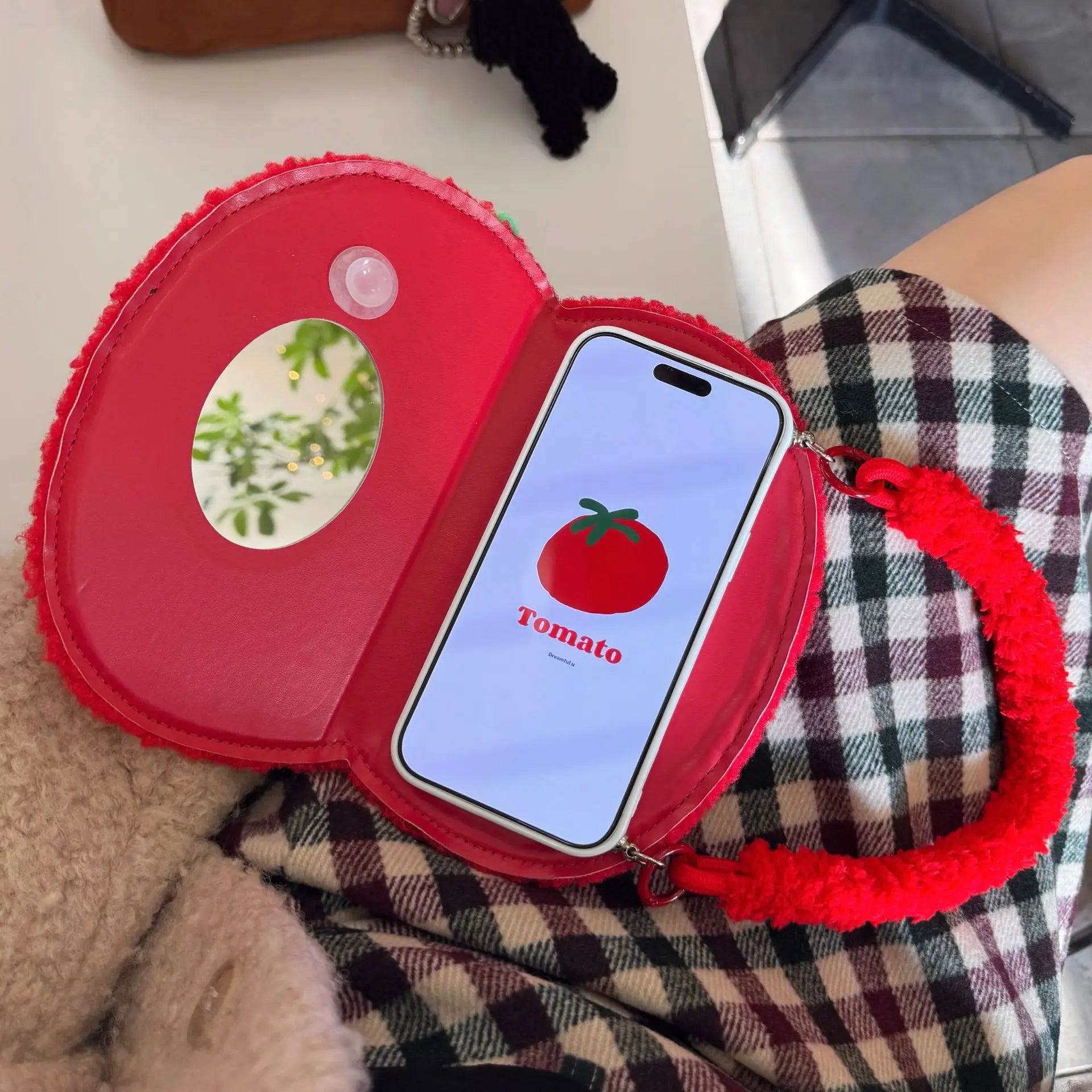 Tomatoes Apple Creative Flip Plush Phone Case For iPhone 17 ProMax 16 15 14 13 Pro Max Fashion versatile Built-in Plush Case