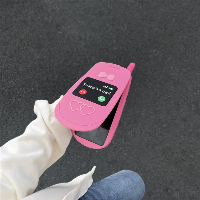 For iphone 17 Pro Max Pink Soft Silicone Mirror Film Flip Case For iphone  16 15 14 13 12 Pro Max i11 15promax Cute pattern Girl