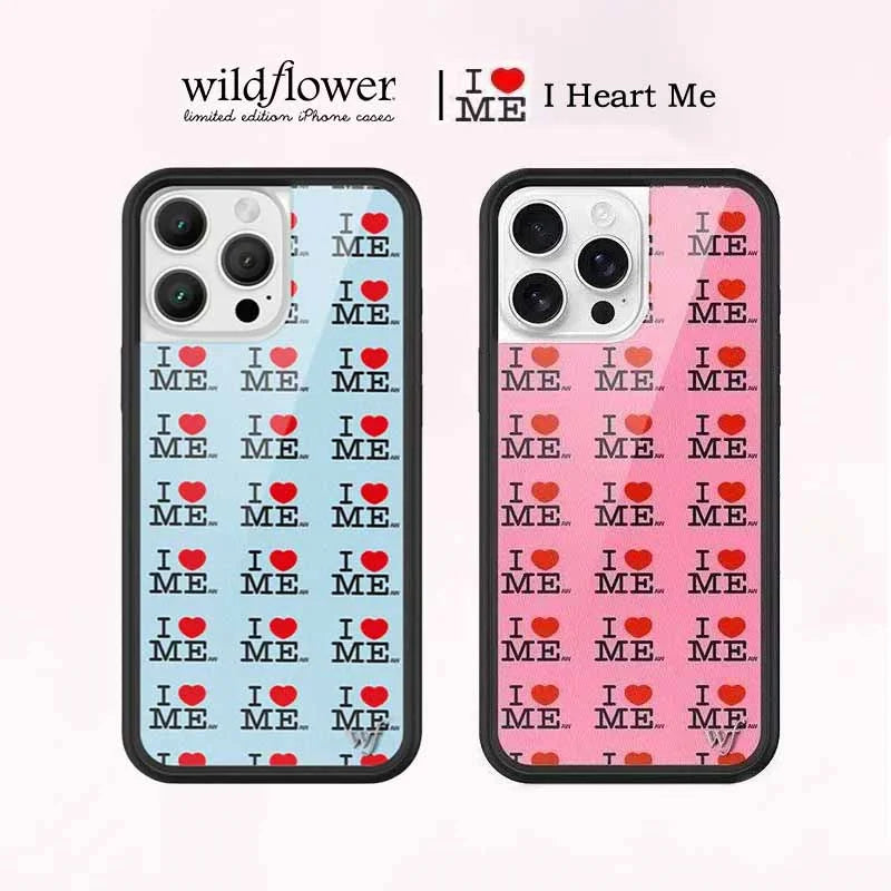 Wildflower I Heart Me Blue Phone Case for iPhone 17 16 15 14 13 12 Pro Max Plus WF 3D Love-Heart Pink Girl Shockproof Back Cover