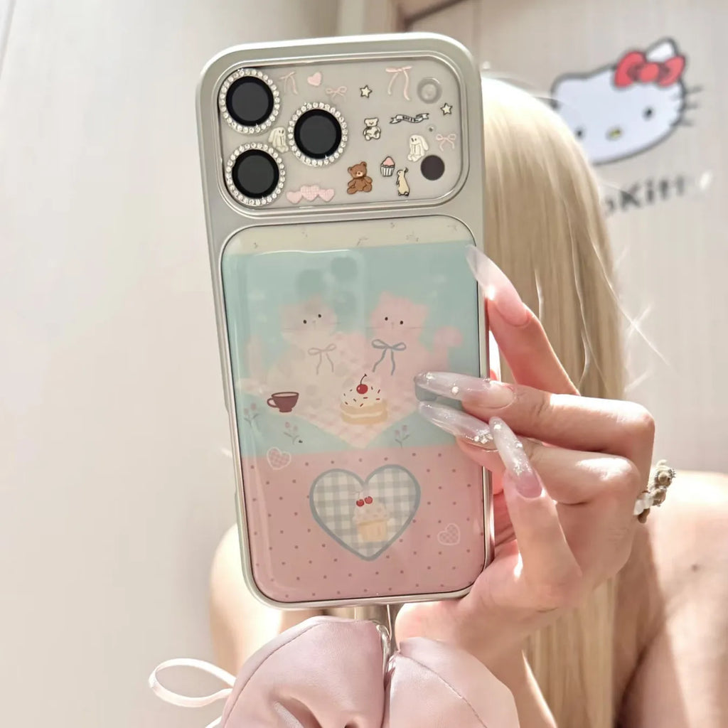 Korean Ins Polka Dots Cute Cat Love Phone Case For iPhone 17 16 15 14 13 12 11 Pro Max 14 15 16 17Air Plus Sweet Y2K Girl Cover