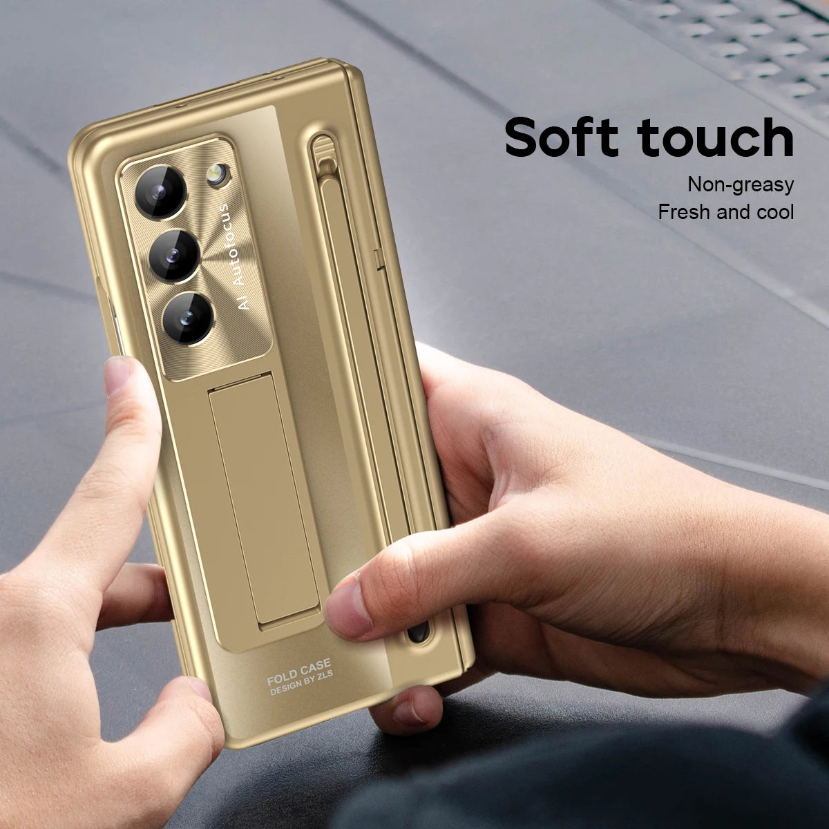 With Touch Pen For Samsung Galaxy Z Fold 7 6 5 4 Case Hinge Armor Shockproof Magnetic Kickstand Full Protection Folding Cover