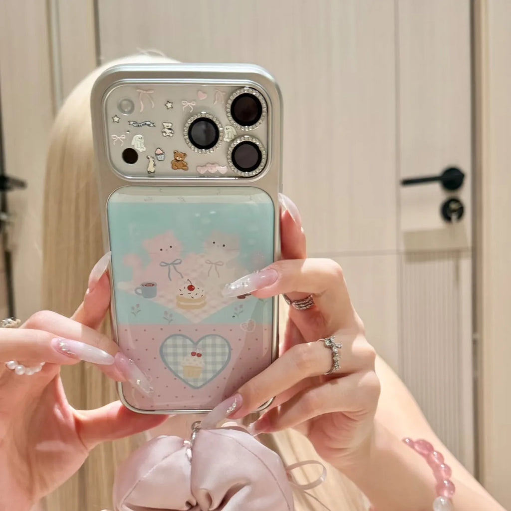 Korean Ins Polka Dots Cute Cat Love Phone Case For iPhone 17 16 15 14 13 12 11 Pro Max 14 15 16 17Air Plus Sweet Y2K Girl Cover